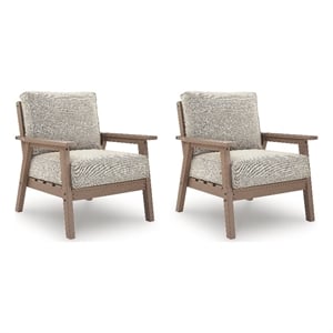Bowery Hill Set of 2 Outdoor Wood-Look Lounge Chairs with Cushion