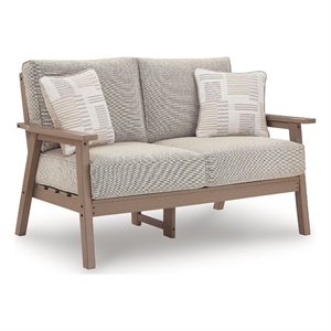 Bowery Hill Outdoor Wood-Look Loveseat with Cushions and Pillows