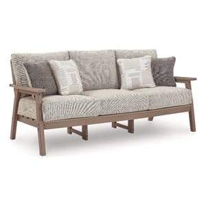 Bowery Hill Outdoor Wood-Look Patio Sofa with Cushions and Pillows