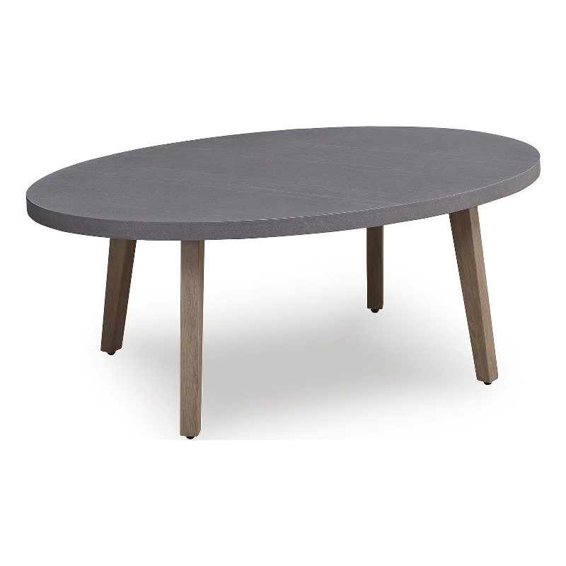 Bowery Hill Outdoor Coffee Table with Stone-Look Top and Wood Look