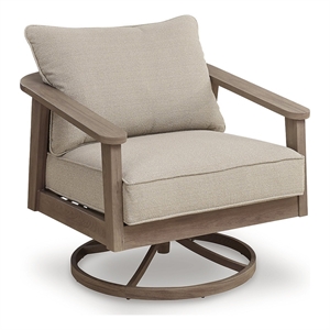 Bowery Hill Outdoor Wicker Swivel Rocker Lounge Chair with Cushion