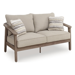 Bowery Hill Outdoor Resin Wicker Loveseat with Nuvella Cushions