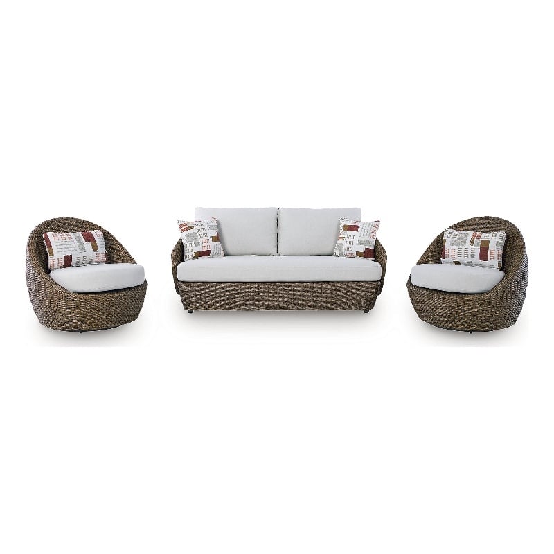 Bowery Hill 3-Piece Outdoor Wicker Loveseat and Swivel Chair Set