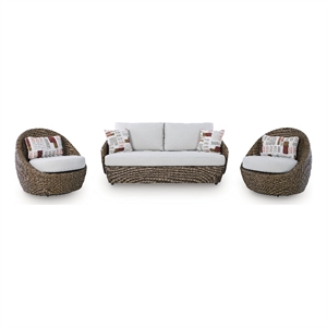 Bowery Hill 3-Piece Outdoor Wicker Loveseat and Swivel Chair Set