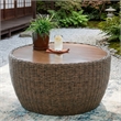 Bowery Hill Outdoor Wicker Coffee Table with Wood-Look Aluminum Top