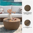 Bowery Hill Outdoor Wicker Coffee Table with Wood-Look Aluminum Top