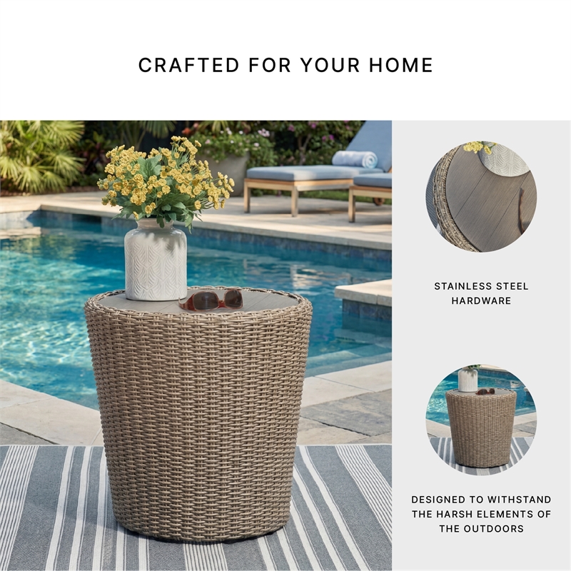 Bowery Hill Outdoor Resin Wicker End Table with an Aluminum Top