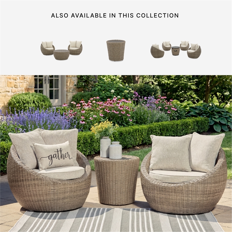 Bowery Hill Outdoor Resin Wicker End Table with an Aluminum Top