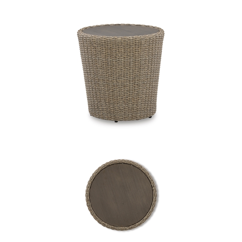 Bowery Hill Outdoor Resin Wicker End Table with an Aluminum Top