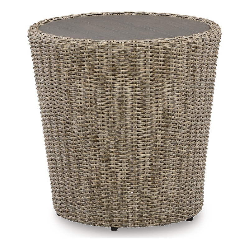 Bowery Hill Outdoor Resin Wicker End Table with an Aluminum Top