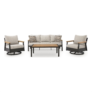 Bowery Hill Dark Brown 4-Piece Outdoor Set with Sofa Chairs and Table