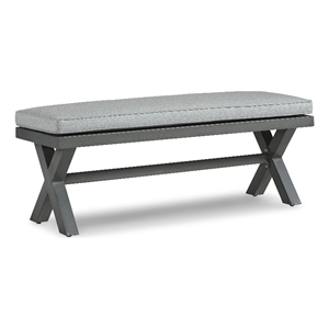 Bowery Hill Gray Outdoor Bench with Nuvella Cushion and Wood Look