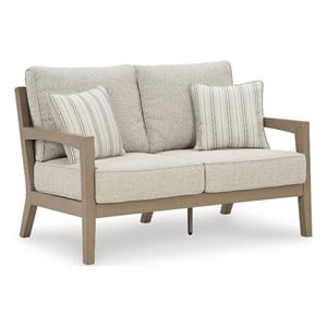 Bowery Hill Outdoor Weatherwood Loveseat with Nuvella Cushions