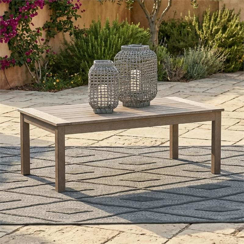 Bowery Hill Outdoor Weatherwood Coffee Table with Wood-Look Finish