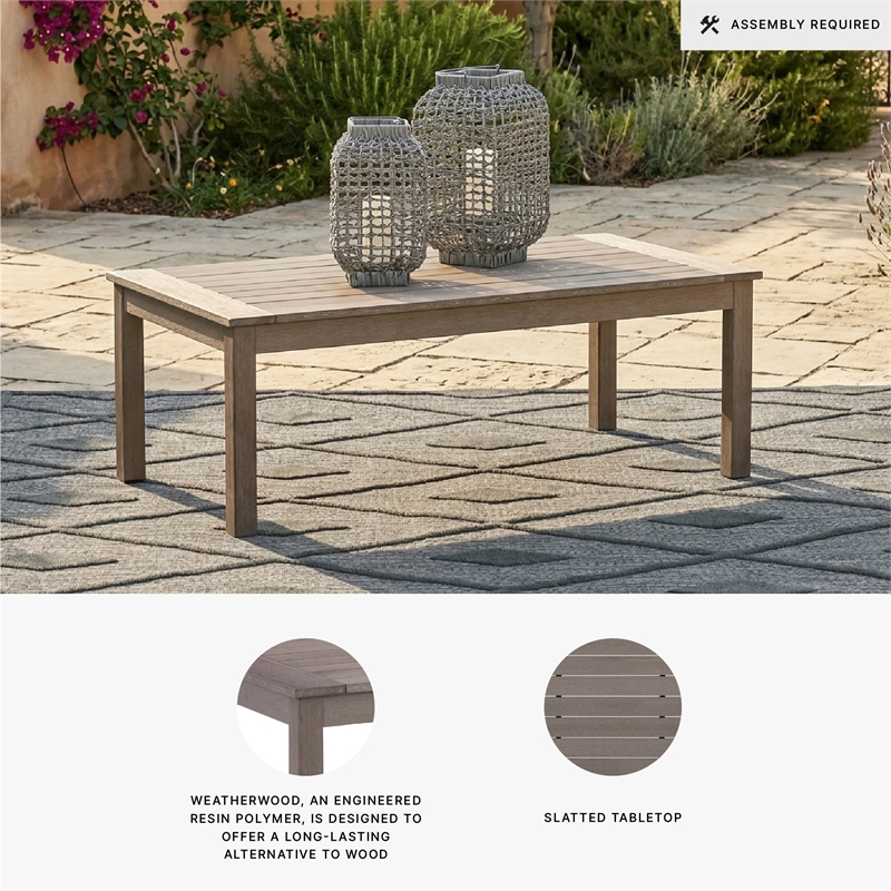 Bowery Hill Outdoor Weatherwood Coffee Table with Wood-Look Finish