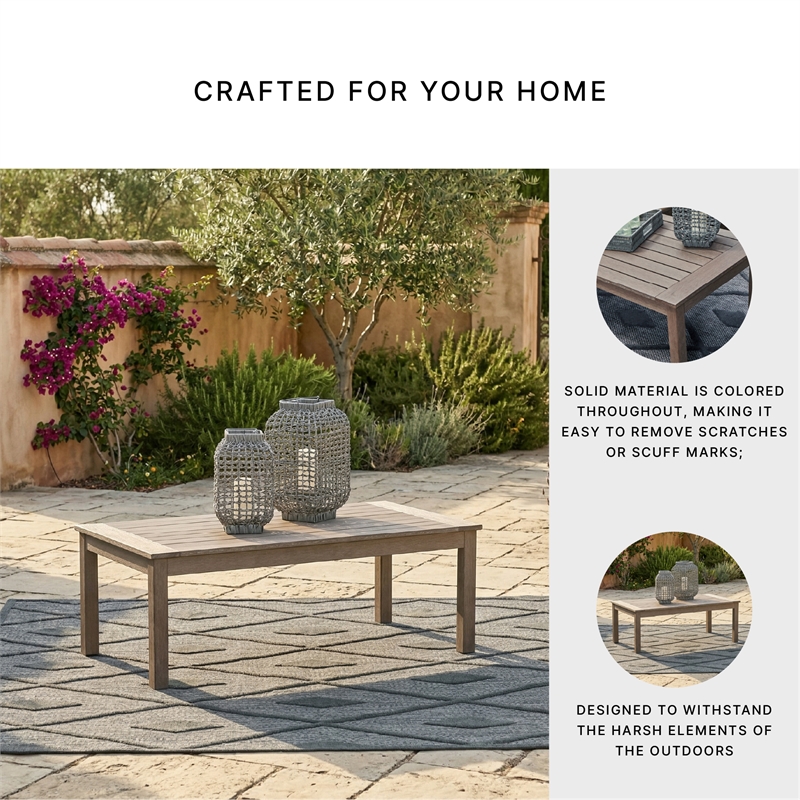 Bowery Hill Outdoor Weatherwood Coffee Table with Wood-Look Finish