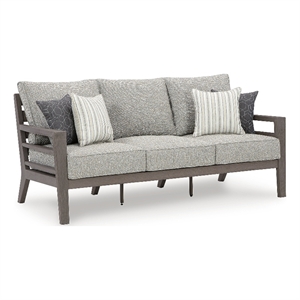 Bowery Hill Outdoor Weatherwood Sofa with Cushions and Pillows