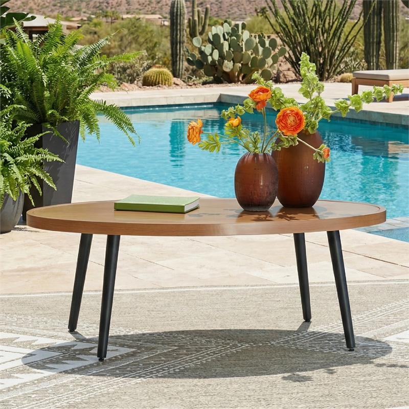 Bowery Hill Outdoor Aluminum Coffee Table with a Wood-Look Top