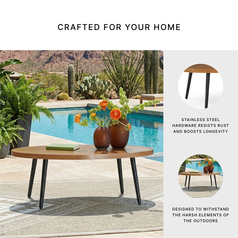 Bowery Hill Outdoor Aluminum Coffee Table with a Wood-Look Top