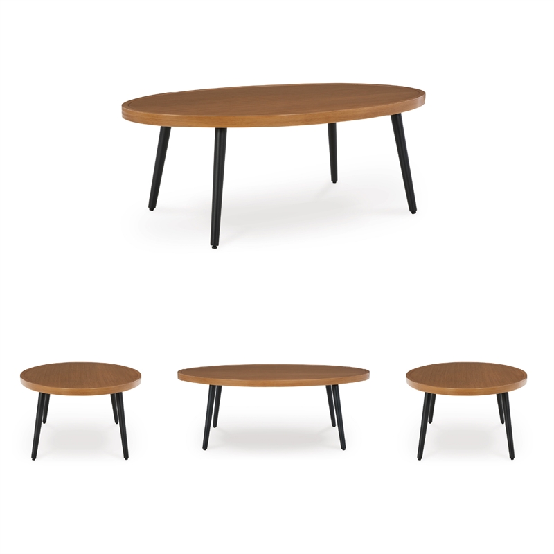 Bowery Hill Outdoor Aluminum Coffee Table with a Wood-Look Top