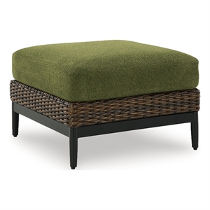 Bowery Hill Green Outdoor Ottoman with a Nuvella Fabric Cushion