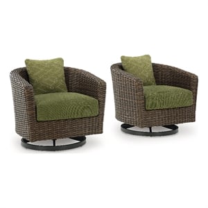 Bowery Hill Green Outdoor Aluminum Swivel Lounge Chair with Cushion