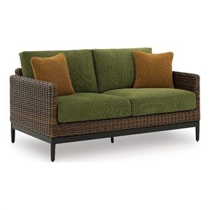 Bowery Hill Green Outdoor Aluminum Loveseat with Nuvella Cushion