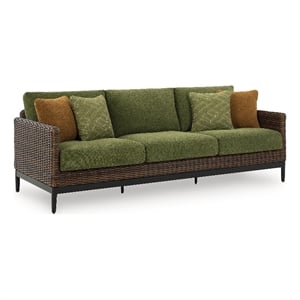 Bowery Hill Green Outdoor Aluminum Sofa with Nuvella Cushions