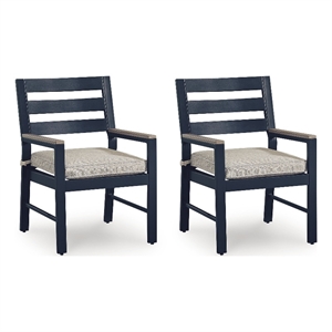 Bowery Hill Set of 2 Blue Outdoor Arm Chairs with Wood-Look Arms