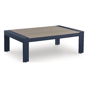 Bowery Hill Blue Outdoor Coffee Table with a Wood-Look Tabletop