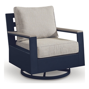 Bowery Hill Blue Outdoor Swivel Glider Lounge Chair with Cushion