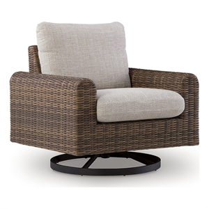 Bowery Hill Outdoor Resin Wicker Swivel Lounge Chair with Cushion