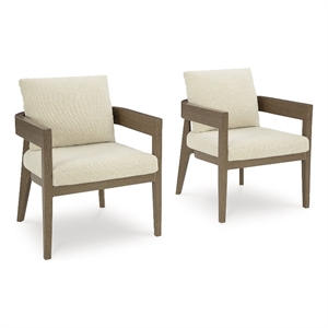 Bowery Hill Set of 2 Outdoor Wood-Look Dining Arm Chairs with Cushion