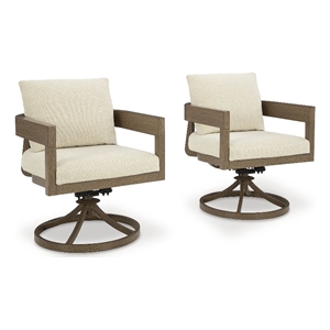 Bowery Hill Set of 2 Outdoor Wood-Look Swivel Dining Chairs with Cushion