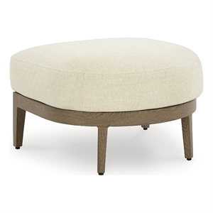 Bowery Hill Outdoor Wood-Look Ottoman with Nuvella Fabric Cushion