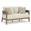 Bowery Hill Outdoor Wood-Look Loveseat with Patterned Pillows
