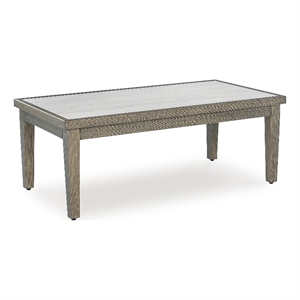 Bowery Hill Outdoor Coffee Table with a Sintered Stone Top and Wood Look