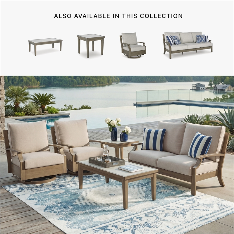Bowery Hill Outdoor End Table with Sintered Stone Top and Wood Look