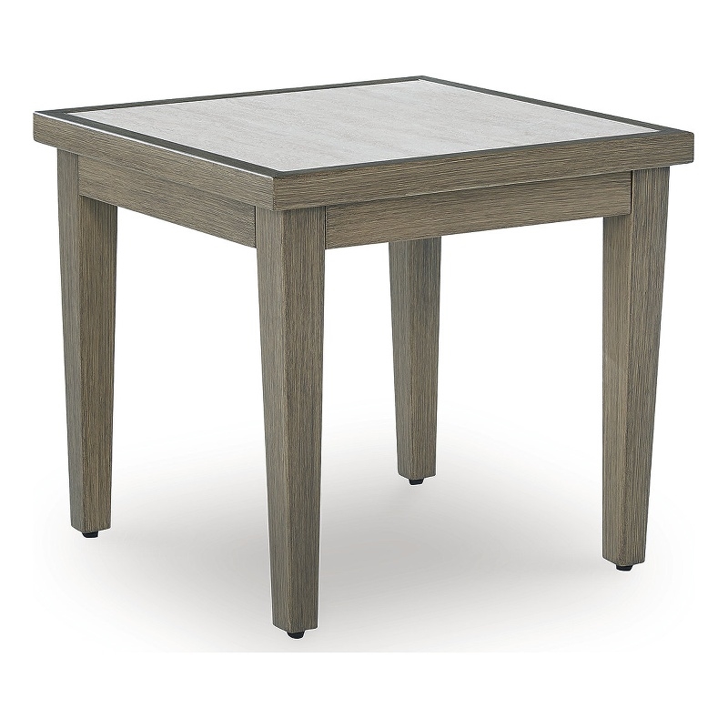 Bowery Hill Outdoor End Table with Sintered Stone Top and Wood Look