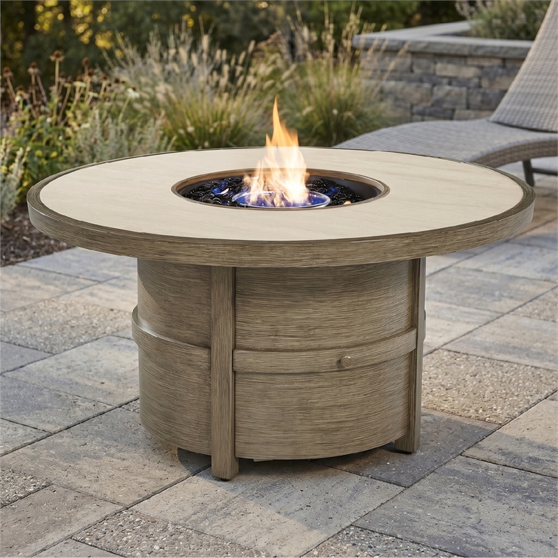 Bowery Hill Outdoor Fire Pit Table with 55000 BTU Stone-Look Top