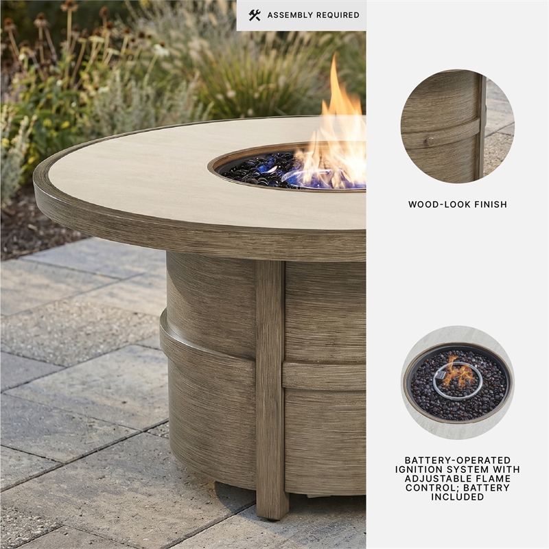 Bowery Hill Outdoor Fire Pit Table with 55000 BTU Stone-Look Top