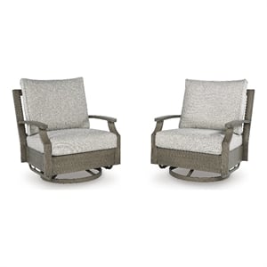Bowery Hill Outdoor Wood-Look Swivel Glider Chair with Pillows