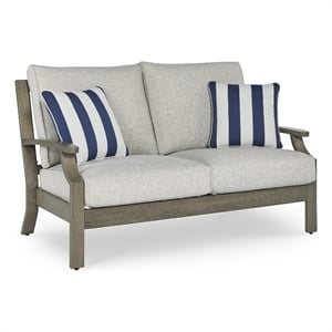 Bowery Hill Outdoor Wood-Look Loveseat with Nuvella Cushions