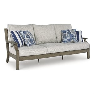 Bowery Hill Outdoor Wood-Look Patio Sofa with Nuvella Cushions