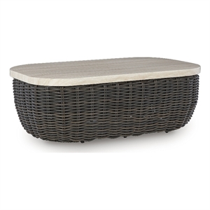 Bowery Hill Outdoor Coffee Table with Marble-Look Aluminum Top