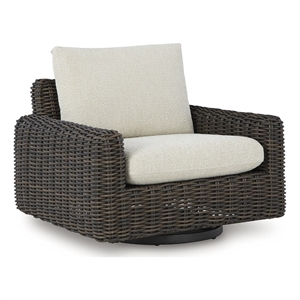 Bowery Hill Outdoor Wicker Swivel Glider Lounge Chair with Cushion