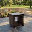 Bowery Hill Outdoor Wicker End Table with Wood-Look Finish and Shelf