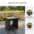 Bowery Hill Outdoor Wicker End Table with Wood-Look Finish and Shelf
