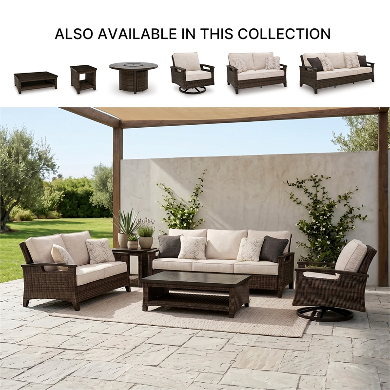 Bowery Hill Outdoor Wicker End Table with Wood-Look Finish and Shelf