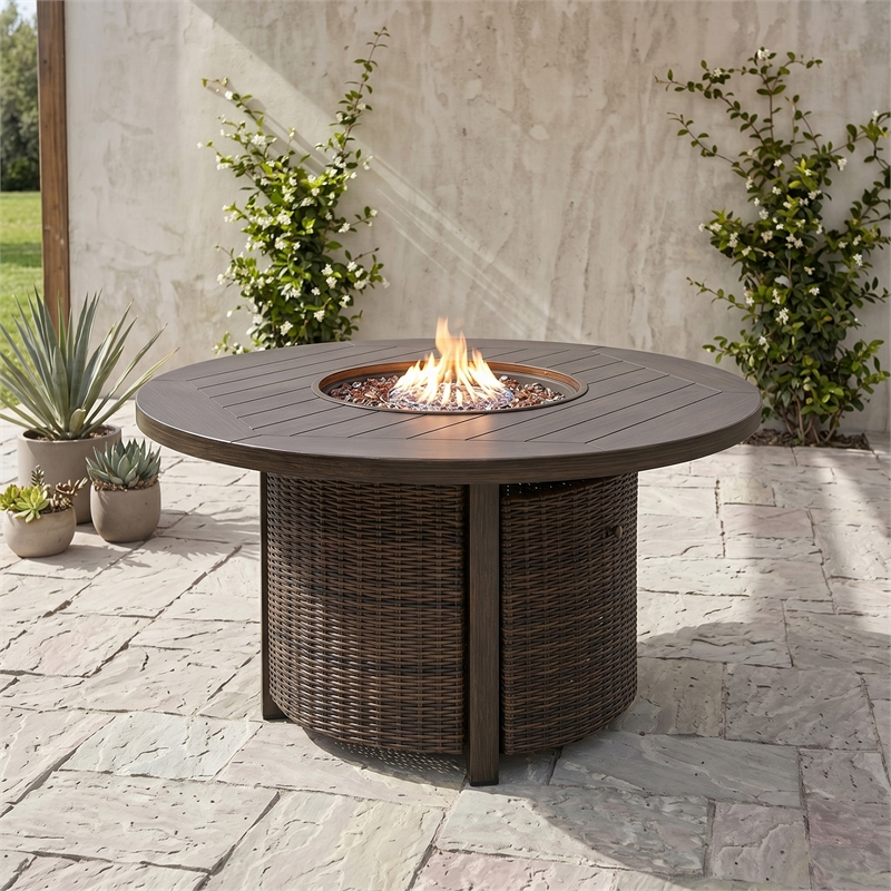 Bowery Hill Outdoor Wicker Fire Pit Table with 55000 BTU Burner
